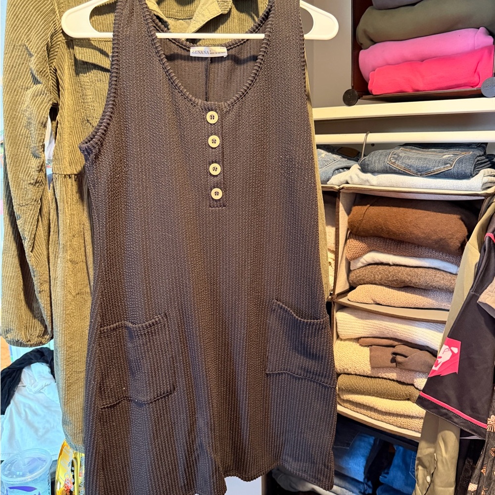 Three Bird Nest black Waffle Knit Sleeveless Pocket Dress
